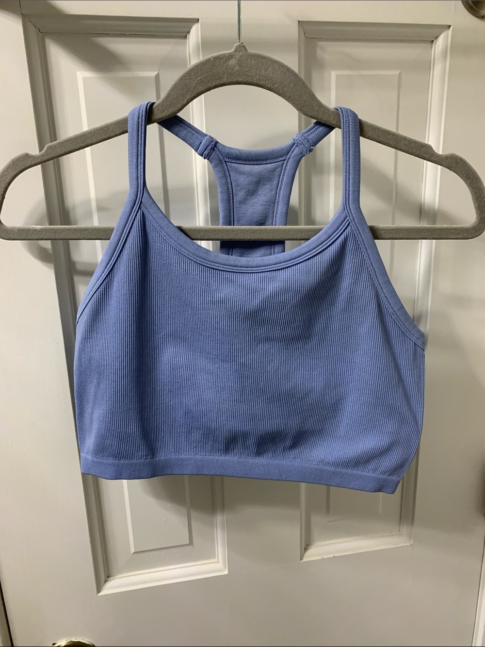 Blue ribbed sports bra